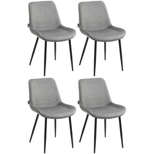 Lot De 4 Chaises De Salle à Manger Design Moderne Et Confortable En Velours Gris Et Métal Noir Mat