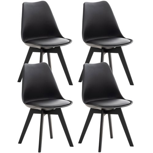 Lot De 4 Chaises De Salle à Manger Design Moderne En Pvc Et Plastique Noir Et Pieds En Bois Noir 1