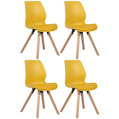 Lot De 4 Chaises De Salle à Manger Design Scandinave En Plastique Et Pvc Jaune Et Pieds En Bois Cl