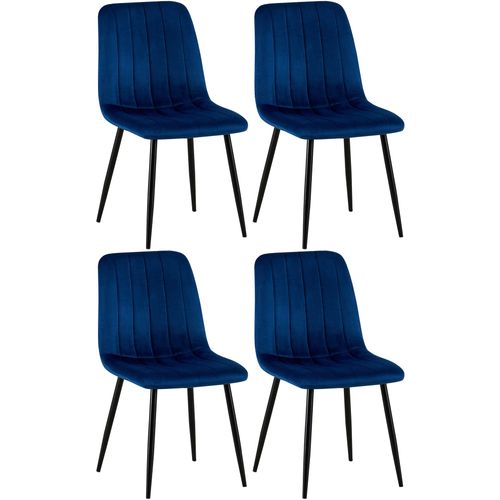 Lot De 4 Chaises De Salle à Manger Coutures Décoratives Verticales Assise En Tissu Velours Bleu Pi