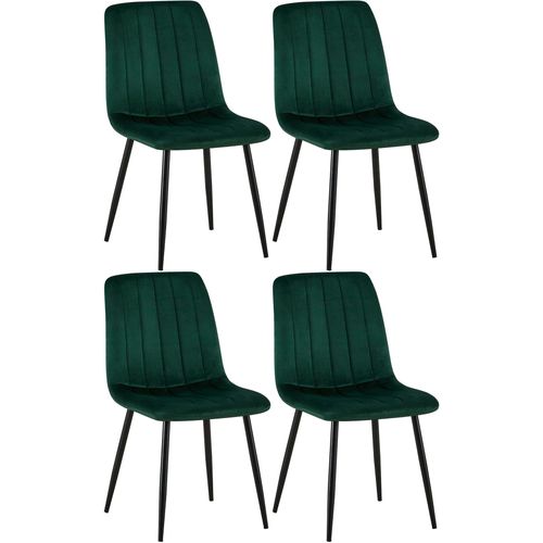 Lot De 4 Chaises De Salle à Manger Coutures Décoratives Verticales En Tissu Velours Vert Et Pieds