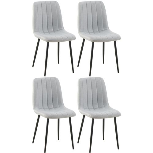 Set De 4 Chaises De Salle à Manger Coutures Décoratives Verticales En Tissu Gris Et Pieds Métal No