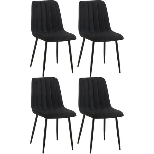 Set De 4 Chaises De Salle à Manger Coutures Décoratives Verticales En Tissu Noir Et Pieds Métal No