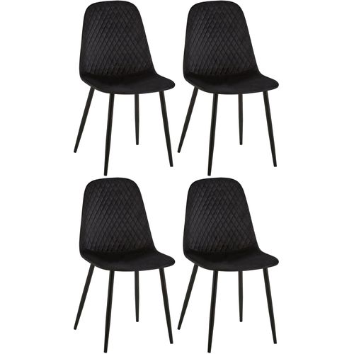 Lot De 4 Chaises De Salle à Manger Coutures Décoratives Losanges Assise En Velours Noir Pieds Méta