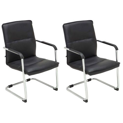 Lot De 2 Fauteuils De Bureau Chaises Visiteur Avec Accoudoirs En Pvc Noir Et Métal Chromé 10_00018