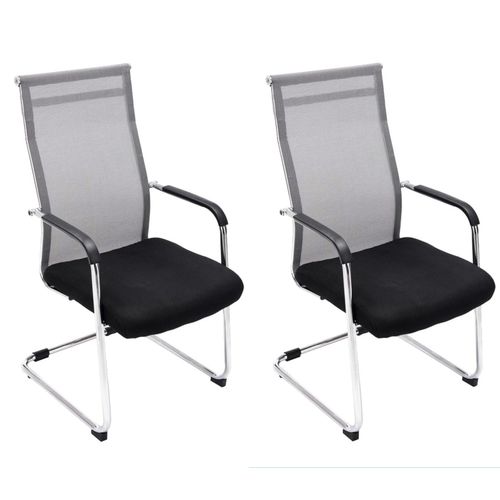 Lot De 2 Fauteuils De Bureau Chaises Visiteur Avec Accoudoirs En Maille Gris Et Métal Chromé 10_00