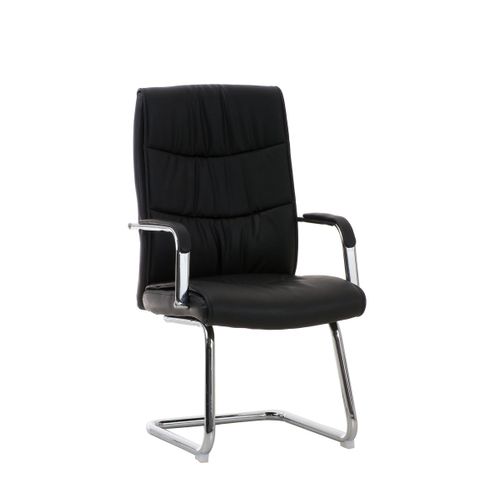Fauteuil De Bureau Sans Roulettes Avec Accoudoirs Dossier Haut En Pvc Noir Pied En Métal Chromé 10