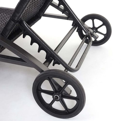 Ensemble De 2 Chaises Longues De Jardin Transat Bain De Soleil Avec Petite Table En Polyrotin Noir