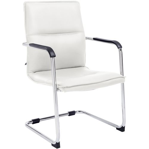 Chaise De Bureau Sans Roulettes Fauteuil Visiteur Avec Accoudoirs En Pvc Blanc Et Métal 10_0001924