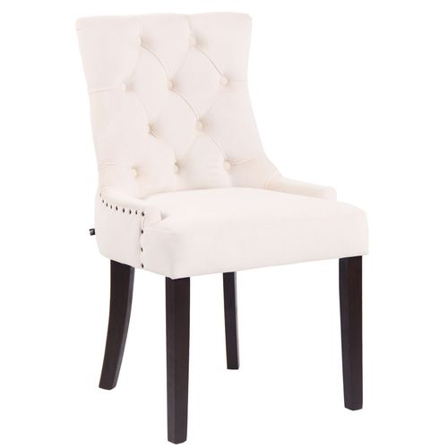 Chaise De Salle à Manger X1 Design Antique Capitonné En Velours Crème Avec 4 Pieds En Bois Marron