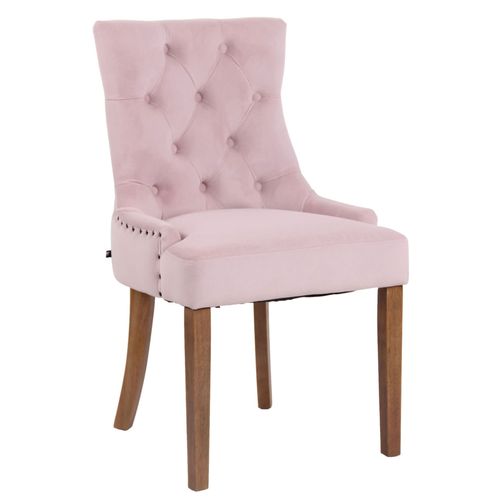 Chaise De Salle à Manger X1 Design Antique Capitonné En Velours Rose Avec 4 Pieds En Bois Clair 10
