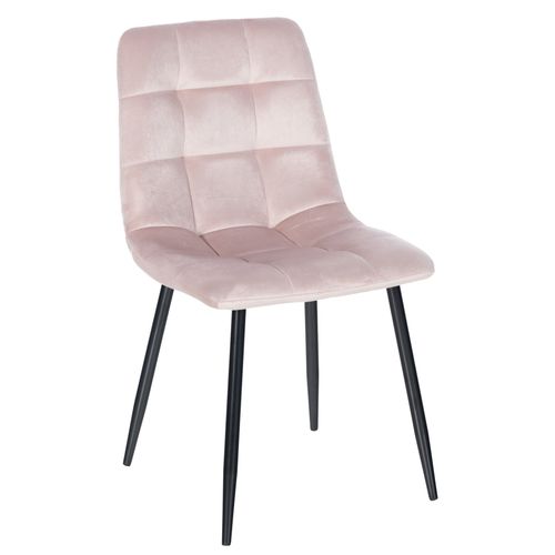 Chaise De Salle à Manger X1 Coutures Forme Carrées En Velours Rose Clair Pieds En Métal Noir 10_00