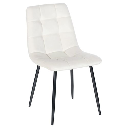 Chaise De Salle à Manger X1 Coutures Forme Carrées En Velours Blanc Crème Pieds En Métal Noir 10_0