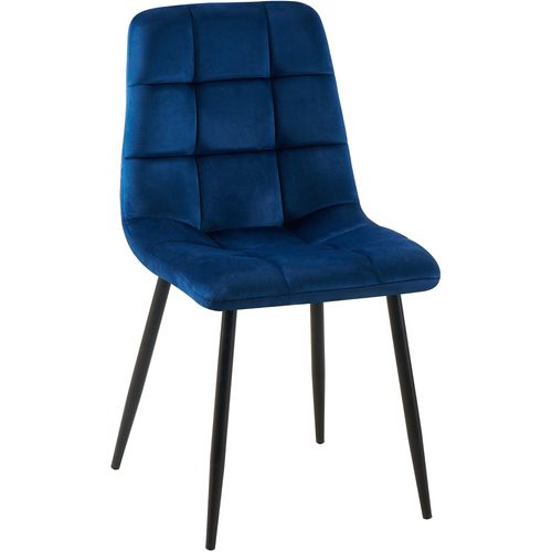 Chaise De Salle à Manger X1 Coutures Forme Carrées En Velours Bleu Foncé Pieds En Métal Noir 10_00