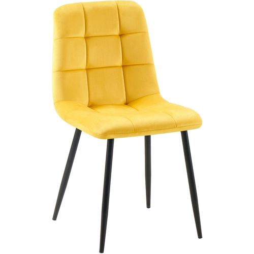 Chaise De Salle à Manger X1 Coutures Forme Carrées En Tissu Velours Jaune Pieds En Métal Noir 10_0