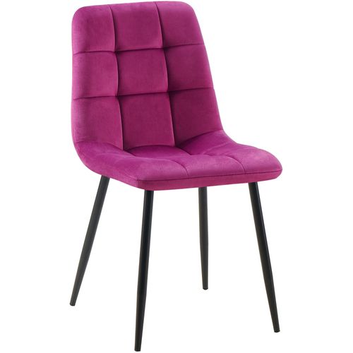 Chaise De Salle à Manger X1 Coutures Forme Carrées En Velours Violet Pieds En Métal Noir 10_000196