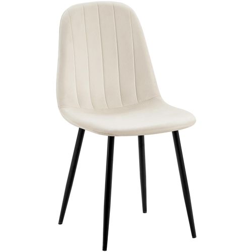 Chaise De Salle à Manger X1 Design Moderne Coutures Verticales Velours Blanc Crème Et Pieds En Mét