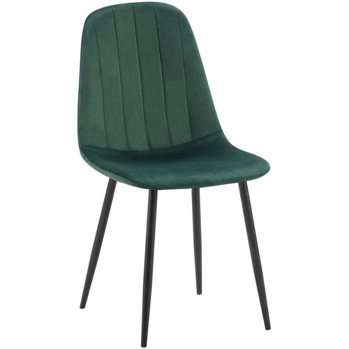 Chaise De Salle à Manger X1 Design Moderne Coutures Verticales Velours Vert Et Pieds En Métal Noir