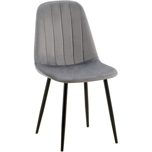 Chaise De Salle à Manger X1 Design Moderne Coutures Verticales Velours Gris Foncé Et Pieds En Méta