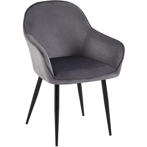 Chaise De Salle à Manger X1 Moderne Et Confortable En Velours Gris Foncé Et Pieds En Métal Noir 10