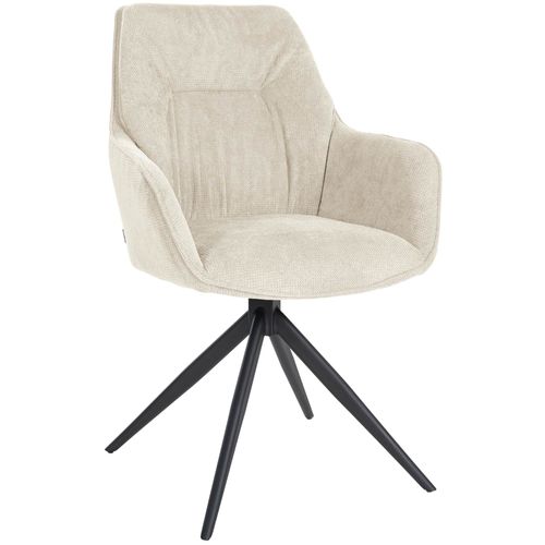 Chaise De Salle à Manger Pivotant Avec Accoudoirs X1 En Tissu Crème Et Piètement En Métal Noir 10_