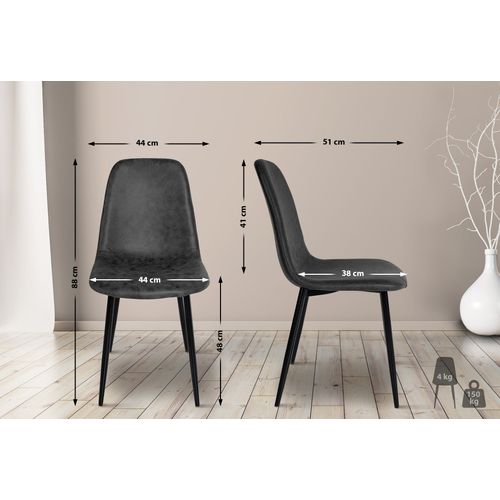 Chaise De Salle à Manger X1 Design Simple Avec Pieds En Métal Noir Assise En Pvc Noir 10_0002078