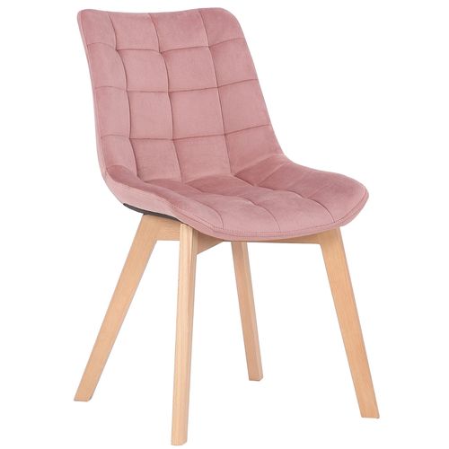 Chaise De Salle à Manger X1 Rembourrage Généreux En Velours Rose Piètement En Bois 10_0002085