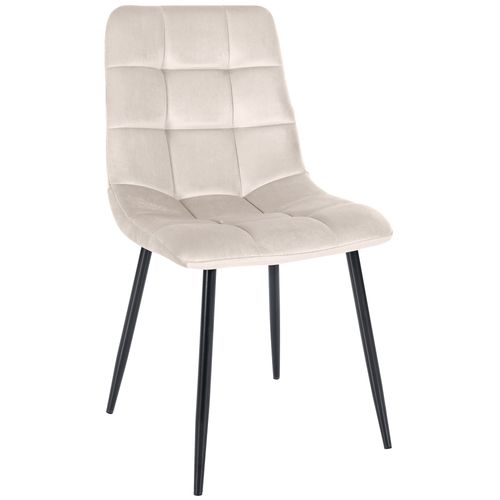 Chaise De Salle à Manger X1 Coutures Décoratives Carrées En Tissu Velours Crème Et Métal Noir 10_0