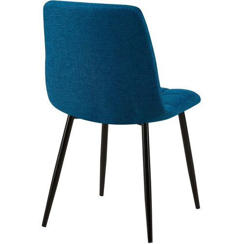 Chaise De Salle à Manger X1 Coutures Décoratives Carrées En Tissu Bleu Et Métal Noir 10_0002140