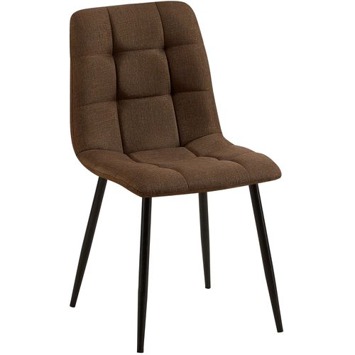 Chaise De Salle à Manger X1 Coutures Décoratives Carrées En Tissu Marron Et Métal Noir 10_0002141