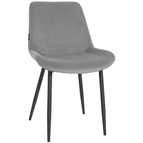 Chaise De Salle à Manger Design Moderne Assise En Velours Gris Et Pieds En Métal Noir 10_0002156