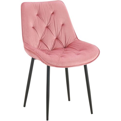 Chaise De Salle à Manger X1 Assise Et Dossier Capitonné En Velours Rose Et Métal Noir 10_0002166
