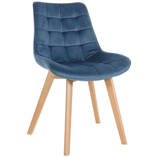 Chaise De Salle à Manger X1 Design Scandinave Coutures Carrées En Velours Bleu Pieds En Bois Clair