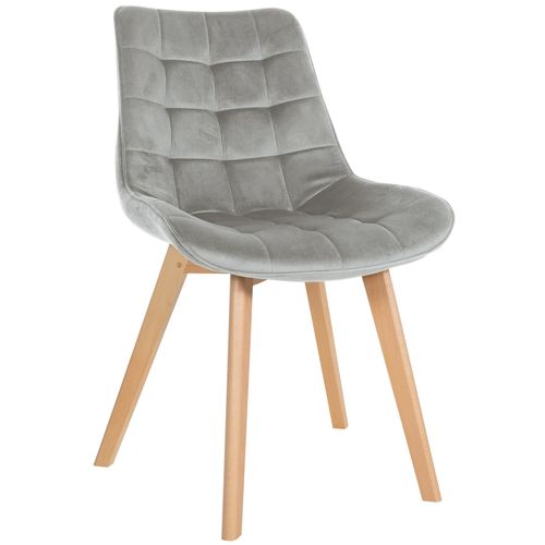 Chaise De Salle à Manger X1 Design Scandinave Coutures Carrées En Velours Gris Pieds En Bois Clair