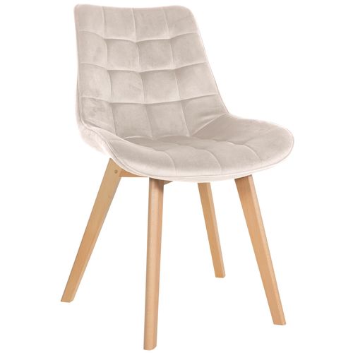 Chaise De Salle à Manger X1 Design Scandinave Coutures Carrées En Velours Crème Pieds En Bois Clai