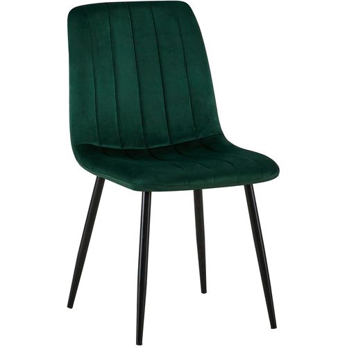 Chaise De Salle à Manger X1 Coutures Décoratives Verticales Assise En Velours Vert Pieds En Métal