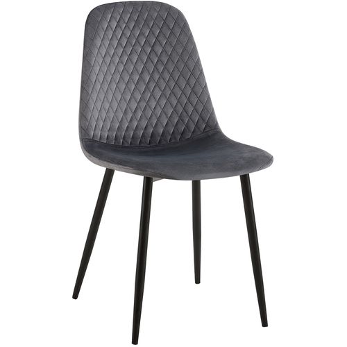 Chaise De Salle à Manger X1 Couture En Losange En Velours Gris Foncé Et Métal Noir 10_0002252