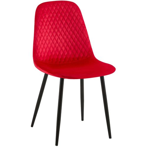 Chaise De Salle à Manger X1 Couture En Losange En Velours Rouge Et Métal Noir 10_0002253