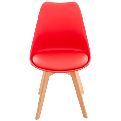 Chaise De Salle à Manger X1 Design Scandinave En Plastique Et Pvc Rouge Et Pieds En Bois Clair 10_