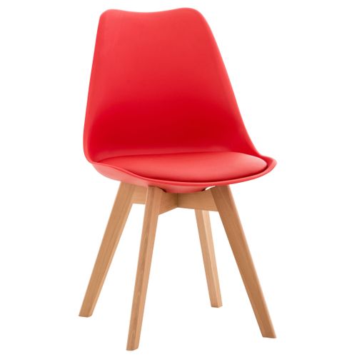 Chaise De Salle à Manger X1 Design Scandinave En Plastique Et Pvc Rouge Et Pieds En Bois Clair 10_