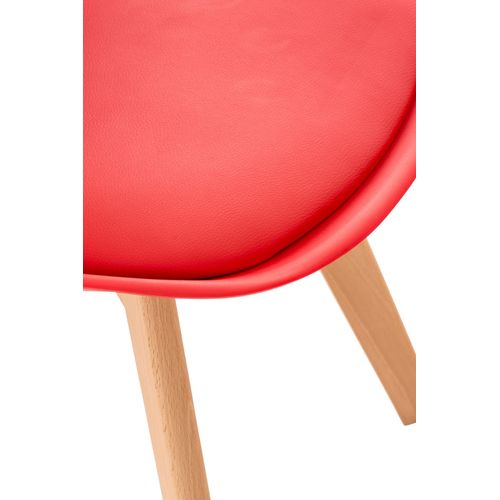 Chaise De Salle à Manger X1 Design Scandinave En Plastique Et Pvc Rouge Et Pieds En Bois Clair 10_