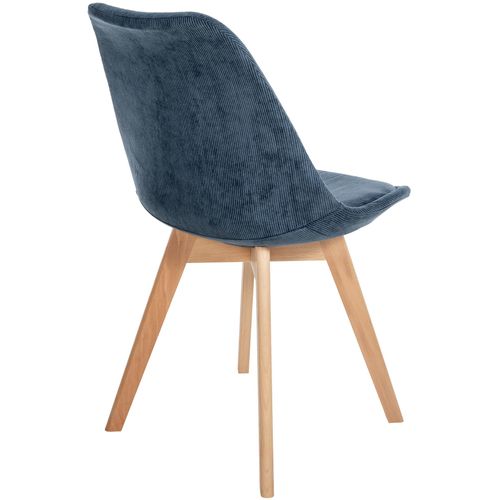 Chaise De Salle à Manger X1 Design Scandinave En Velours Côtelé Bleu Et Pieds En Bois Clair 10_000