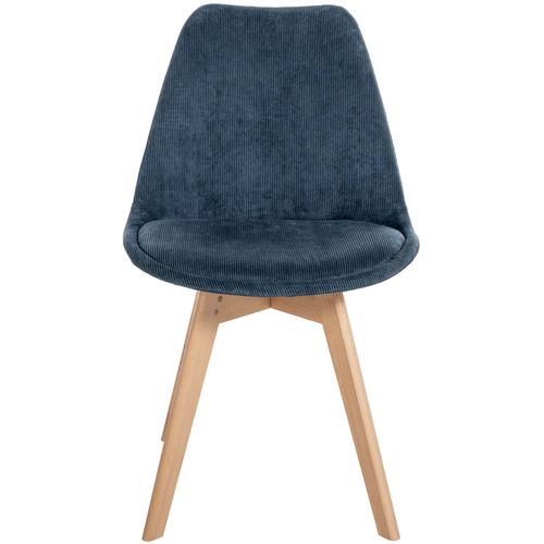 Chaise De Salle à Manger X1 Design Scandinave En Velours Côtelé Bleu Et Pieds En Bois Clair 10_000