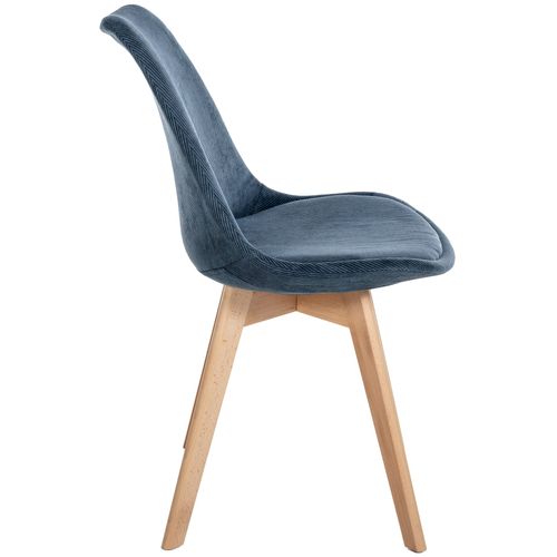 Chaise De Salle à Manger X1 Design Scandinave En Velours Côtelé Bleu Et Pieds En Bois Clair 10_000