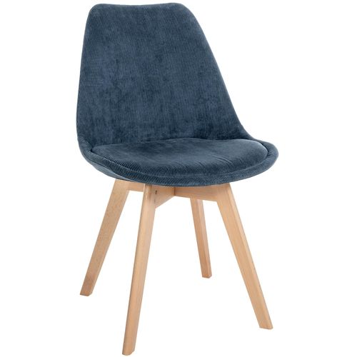 Chaise De Salle à Manger X1 Design Scandinave En Velours Côtelé Bleu Et Pieds En Bois Clair 10_000