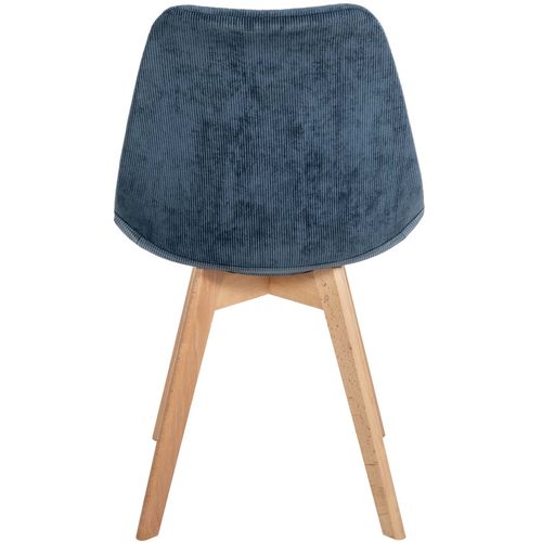 Chaise De Salle à Manger X1 Design Scandinave En Velours Côtelé Bleu Et Pieds En Bois Clair 10_000