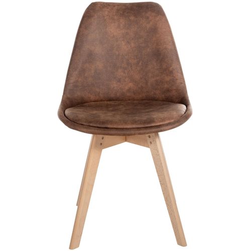 Chaise De Salle à Manger X1 Design Scandinave En Plastique Et Pvc Marron Et Pieds En Bois Clair 10