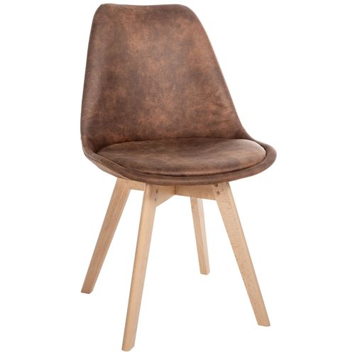 Chaise De Salle à Manger X1 Design Scandinave En Plastique Et Pvc Marron Et Pieds En Bois Clair 10