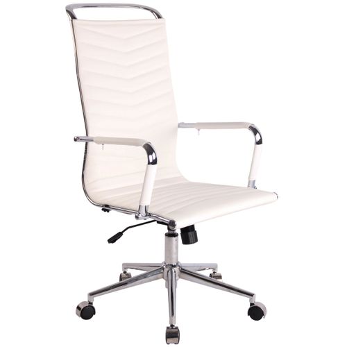 Chaise Fauteuil De Bureau Avec Accoudoirs Siège Pivotant En Métal Chromé Et Pvc Blanc 10_0002371