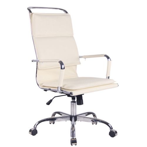 Fauteuil De Bureau Sur Roulettes Accoudoirs Mécanisme De Bascule En Pvc Crème Et Métal Chromé 10_0
